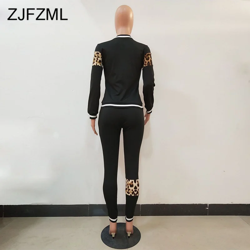 

Leopard Panelled Ribbed Cotton Two Piece Winter Set Women O Neck Full Sleeve Slim Top and Bodycon Pants Causal Plus Size Set