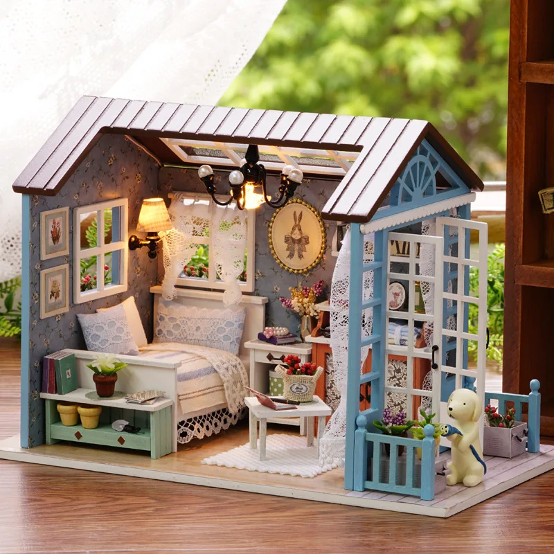 

DIY Wooden Miniature Doll House Kit Casa Furniture with Accessories Loft Model Villa Dollhouse Assembled Toys for Adults Gifts
