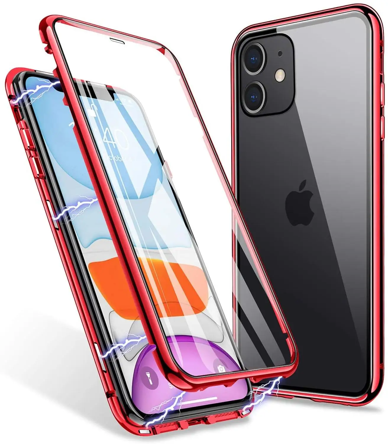 

Magnetic Adsorption Case Metal Frame Tempered Glass Back with Built-in Magnet Cover For iPhone 11 Pro/X XS MAX/XR/iPhone 11