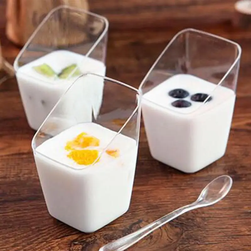 10 шт. 80 мл одноразовые чашки прозрачная мини косой небольшой площади мусс йогурт