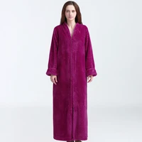 fashion solid long bathrobe women warm thicken zipper robe zipper flannel kimono bath robe dressing gowns sleepwear homewear