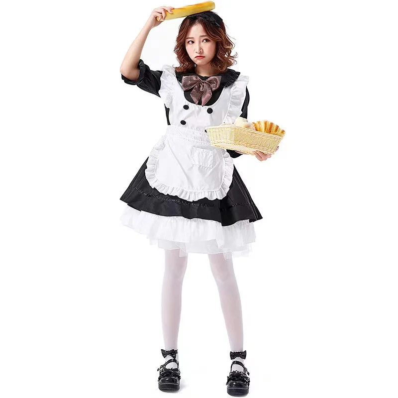 

Black And White Cute Women Halloween Cafe Waitress Costumes Female Housekeeper Maid Cosplay Carnival Purim Role Play Party Dress