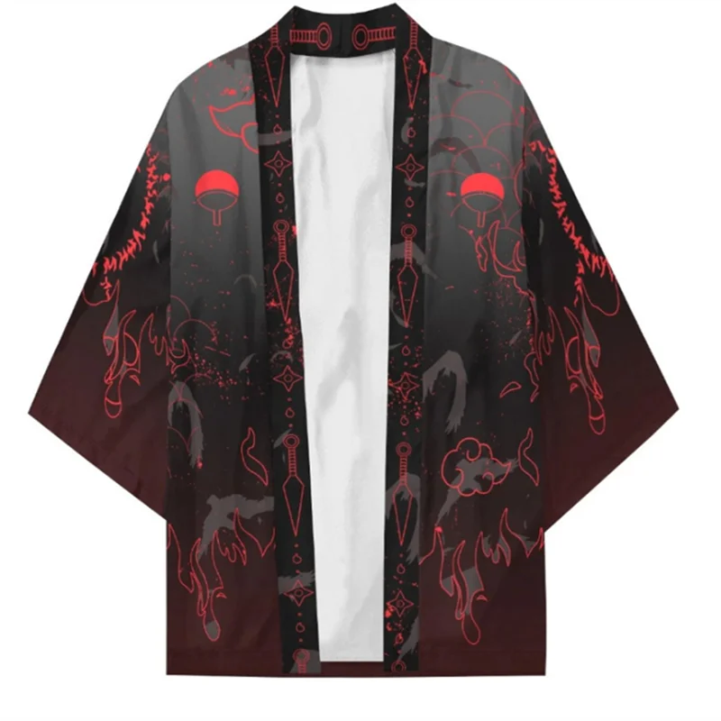Аниме Hokage ниндзя Kurama Uchiha Akatsuki Косплей костюмы кимоно хаори пальто рубашка плащ
