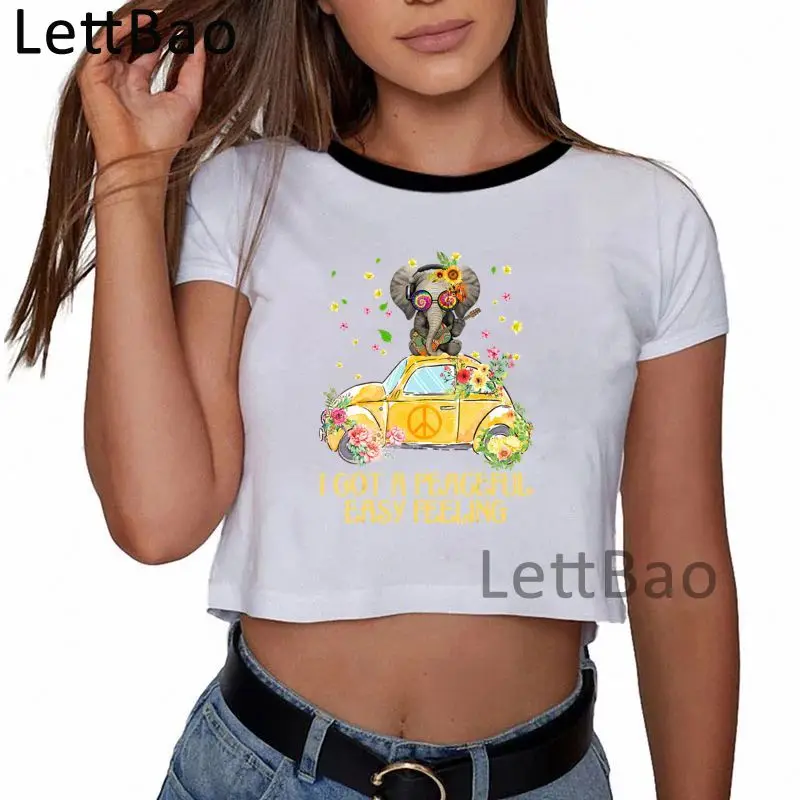 

Женский укороченный топ с принтом «Слон», повседневный модный топ с коротким рукавом в стиле Харадзюку, лето 2021