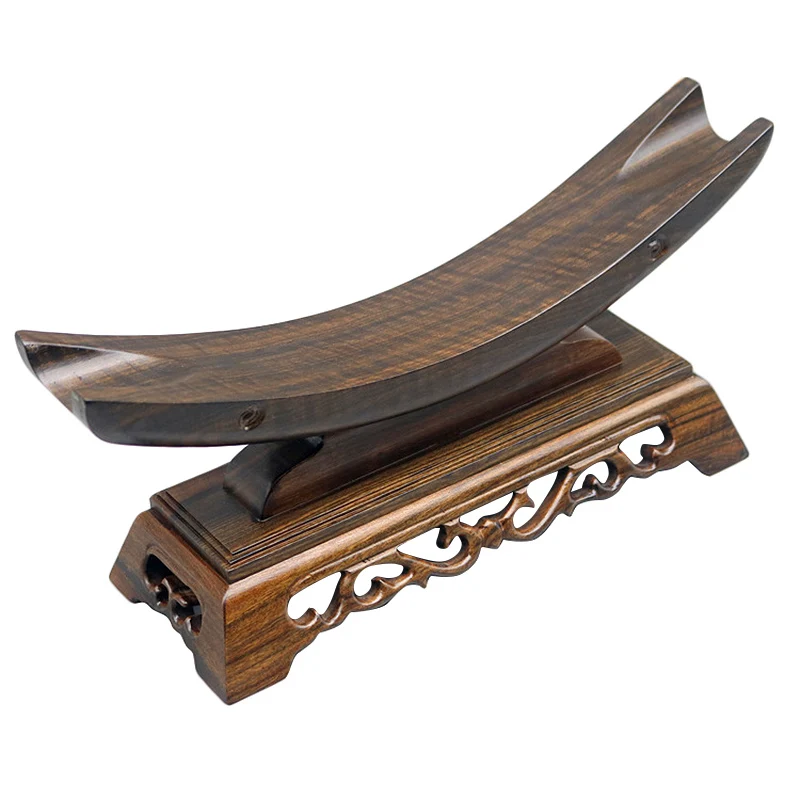 Sandalwood Carved Ivory Bracket Ox Horn Tray Wood Sword Display Katana Stand Holder Crescent Collectible Exhibition Wooden Stand