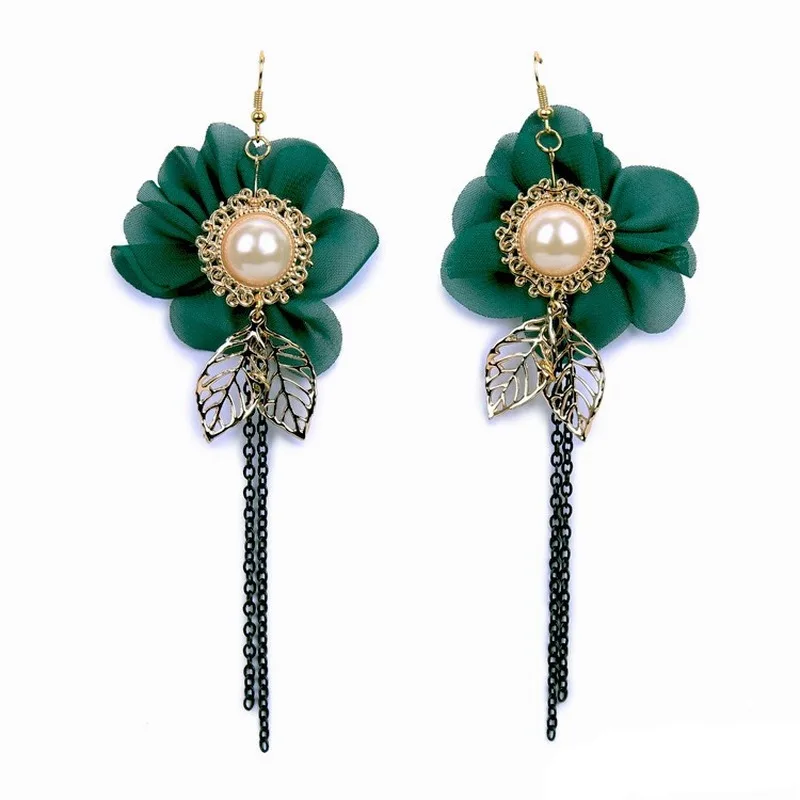 

2020 New Style Pearl Flower Metal Beads Drop Earrings Women Long Big Statement Wholesale Factory Jewelry Ear Accessories