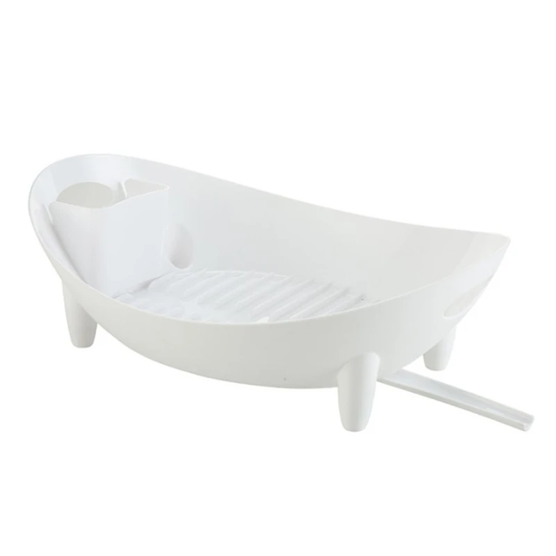 

W3JA Dish Drying Rack Oval Drainer with Utensil Holder Cutlery Bowl Basket Organizer