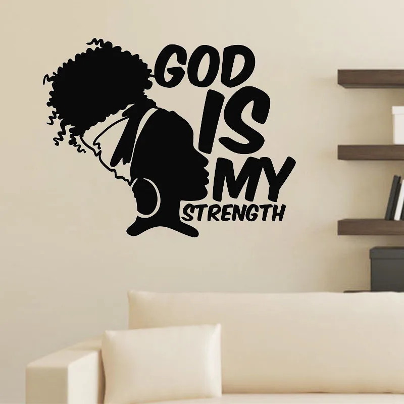 

АФРИКАНСКАЯ ДЕВУШКА, наклейка на стену, God Is My Strength Наклейка на стену с цитатами, спальня, гостиная, домашний декор, виниловое искусство