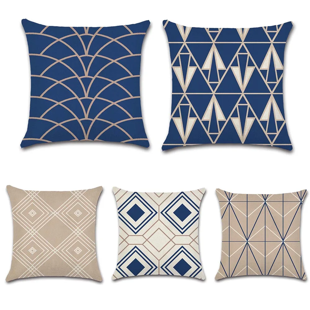 

Geometric dark blue striped printed Cushion Cover decorative Home Throw sofa chair car seat friend kids bedroom gift pillowcase