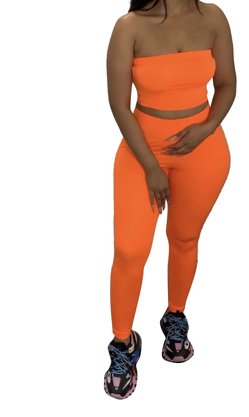 

Plus Size 2 Two Pieces Set Women Crop Top Tracksuit Sexy Summer Outfits for Women Strapless Bodycon Pants Suits Ladies Clothes