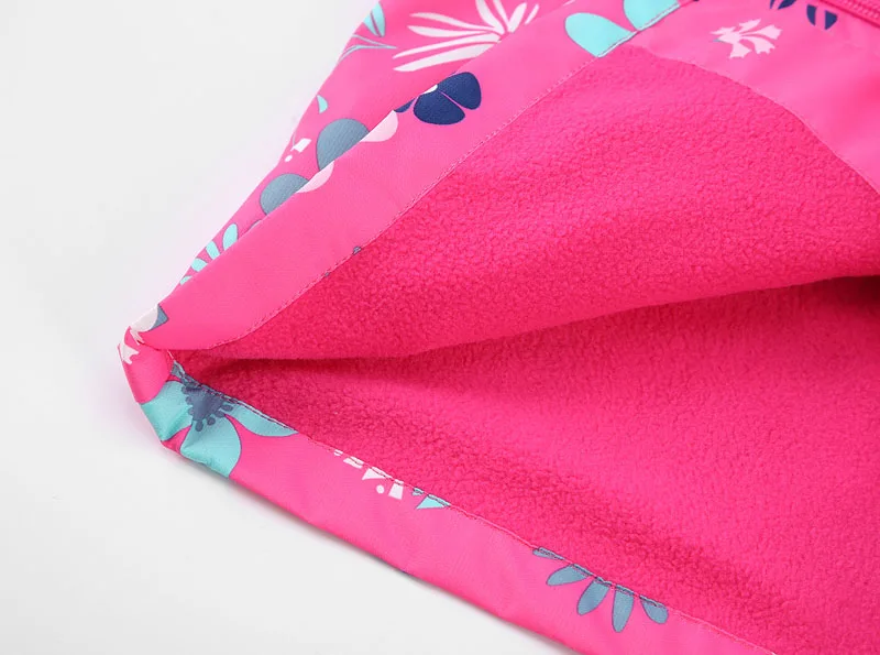 Куртка для девочек водонепроницаемая детская флисовая одежда с цветами зимнее