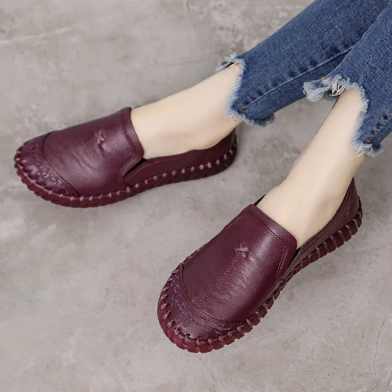 

Genuine Leather Shoes Women Flats Soft Bottom Oxford Shoes For Women Shoes Slip-on Women Loafers Flat Shoes Women Moccasins 42