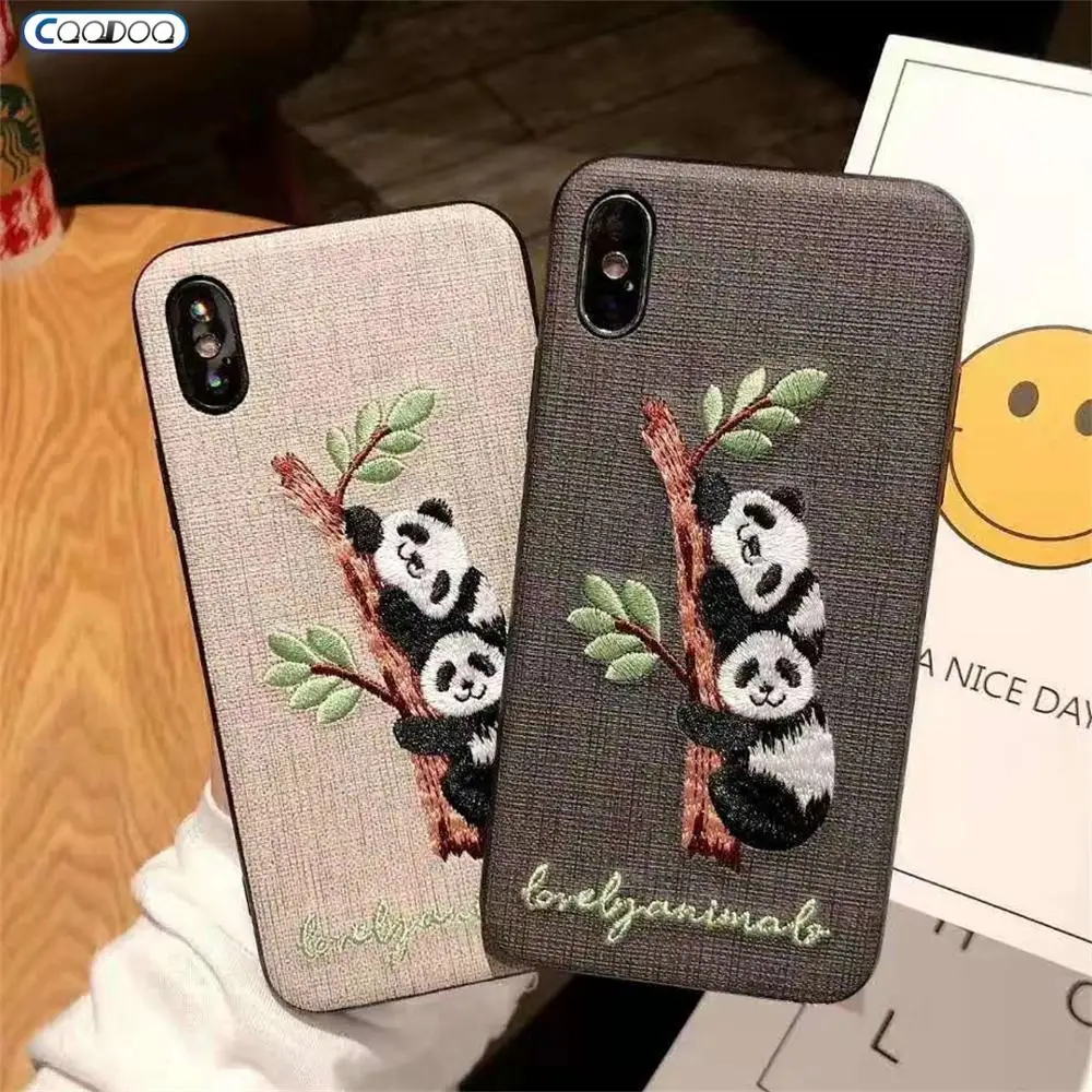 Чехол Cqqdoq с вышивкой панды для iPhone 11 Pro Max защитный чехол животными и ворсом X XR XS MAX