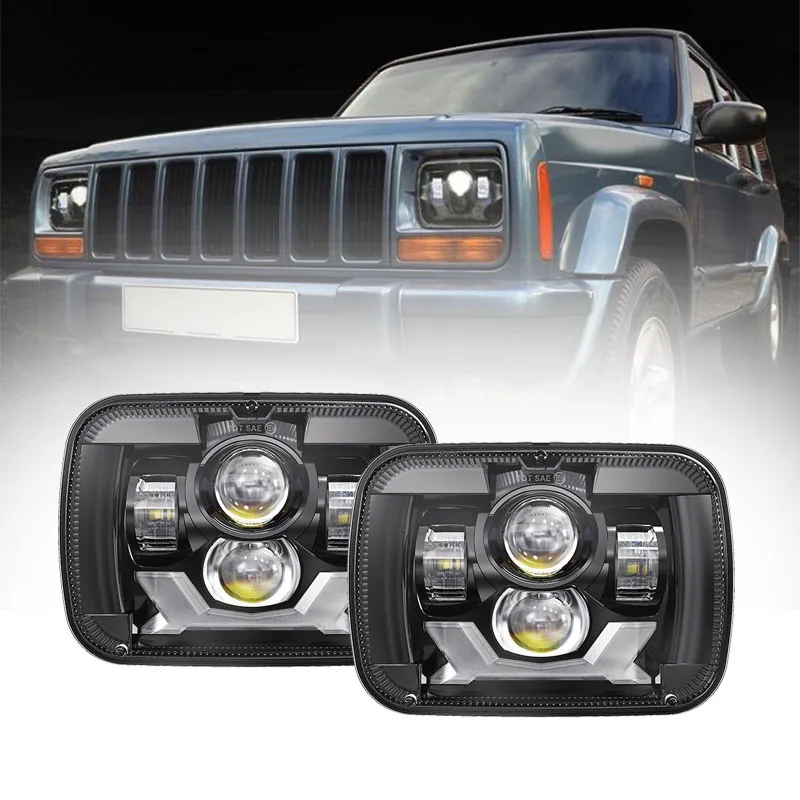 DOT Approved 5x7 Inch LED Headlight W/Amber Turn Signal White DRL For GMC Savana 1500 2500 3500 Vehicle For Jeep XJ Accessories