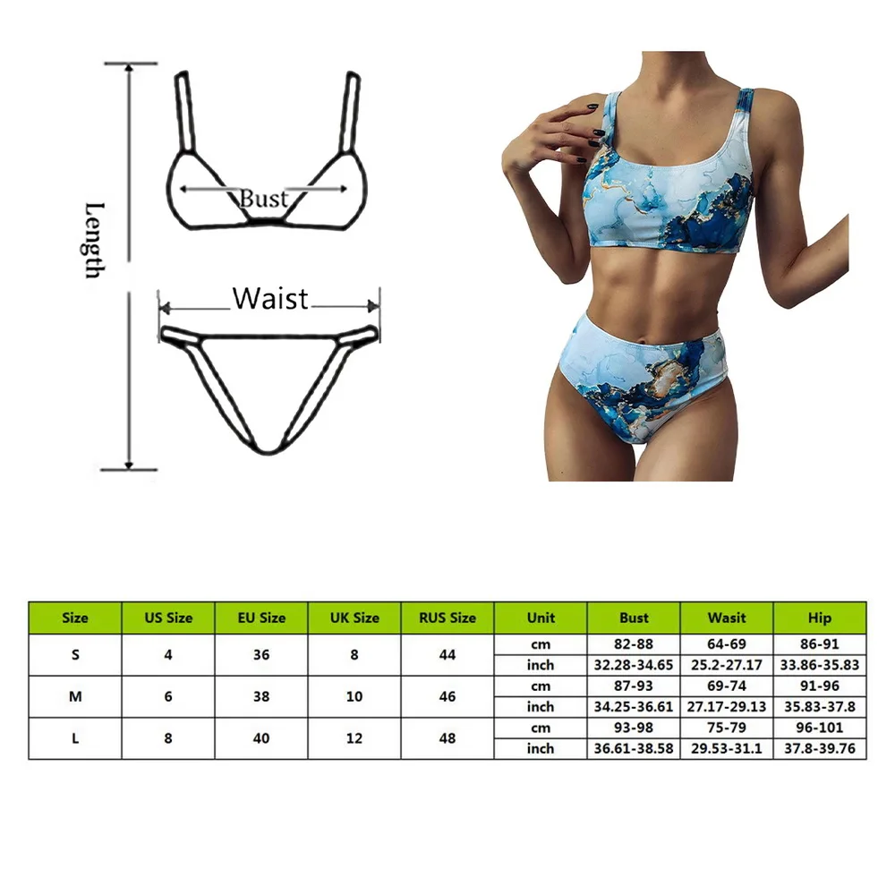 

Two Piece Bikini Hight Waist Swimsuit Women Striped Push Up High Cut Flower Printed Tank Halter Bikini Set Women Swimwear