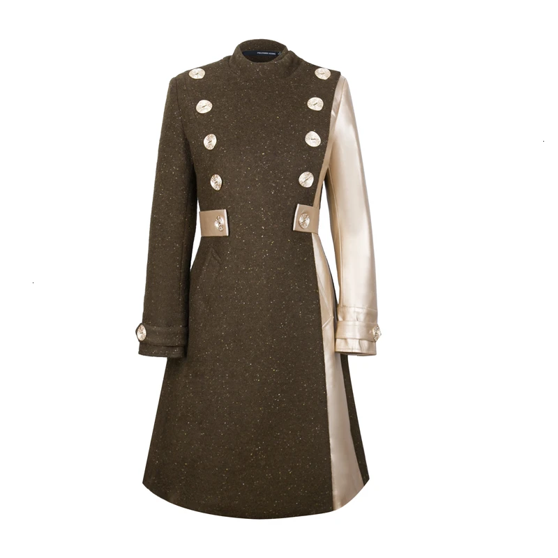 Женское зимнее пальто из искусственной шерсти в стиле пэчворк воротник-стойка