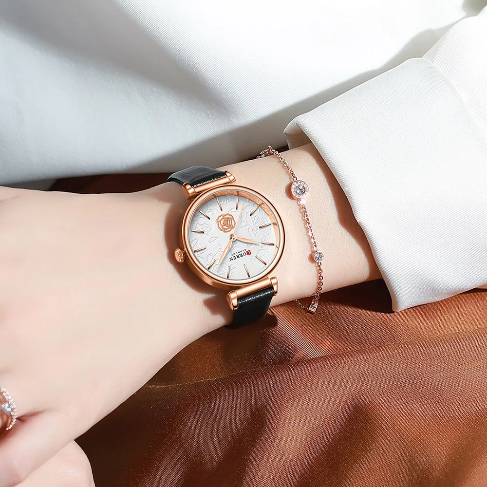 

Ladies Watches Luxury 2020 Fashion Leather Quartz Wristwatches Female Branded Women's Clock with Flower