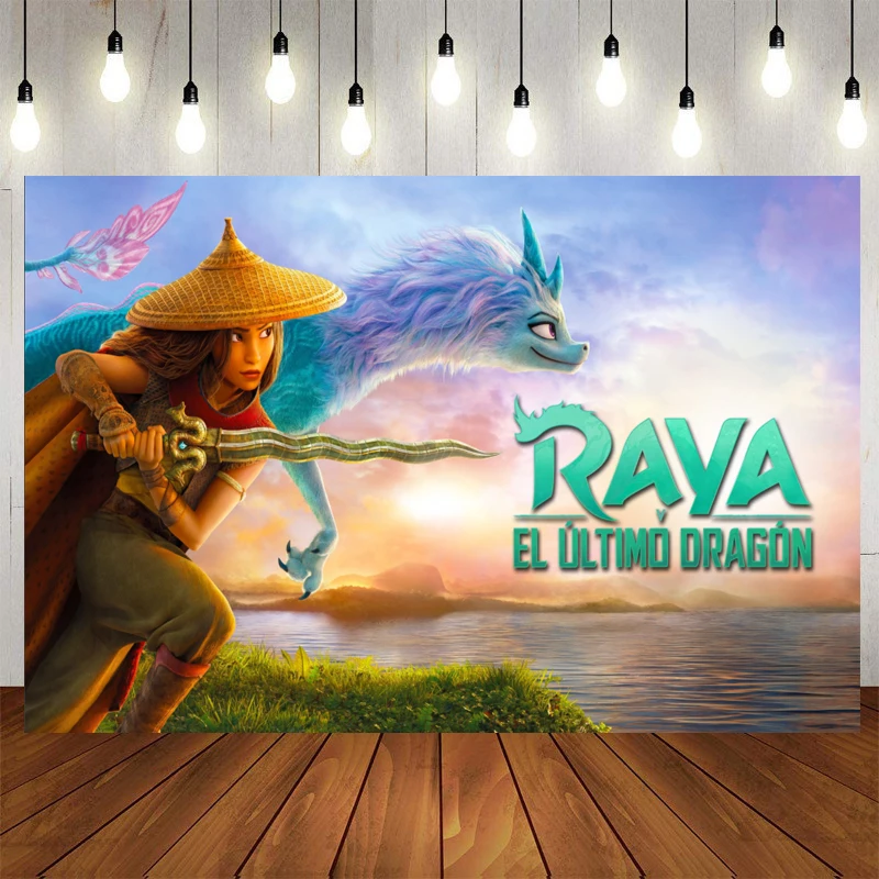 

Disney Film Raya and The Last Dragon Birthday Party Photography Backgrounds Vinyl Cloth Customizable Photo Baby Shower Backdrop