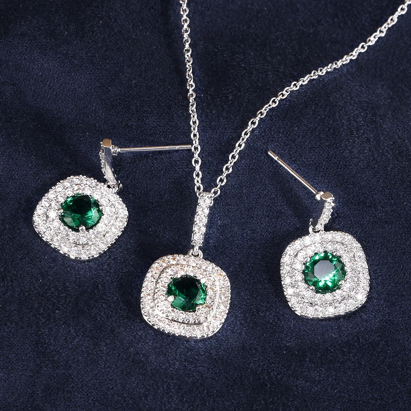 ZAKOL Classic White Color Square Shape Zirconia Crystal Earrings Necklace Set For Women Trendy Bridal Wedding Jewelry FSSP262