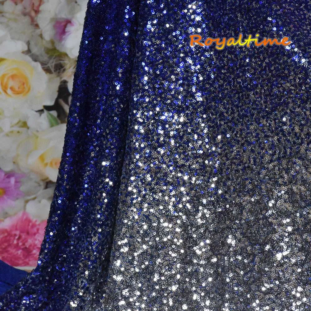Фото Градиентная королевская сине серебряная ткань для шитья блесток кружевная