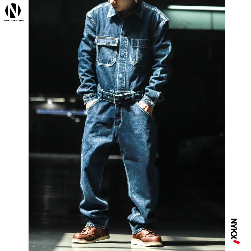 Новый модный джинсовый комбинезон в стиле ретро для мужчин на весну и осень