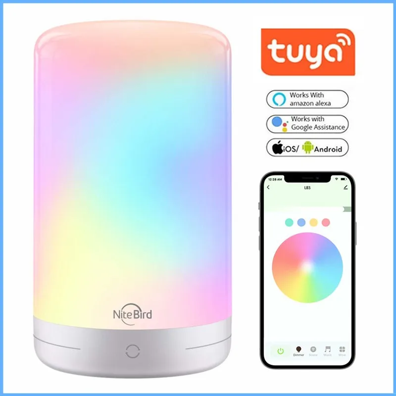 

Умная настольная лампа Aubess, светодиодная приглушаемая лампа с изменением цвета RGB + W, настроение, работает с Amazon Alexa Google Home, 10 Вт