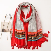 ladies fashion autumn polka dot patchwork tassel viscose scarf high quality shawls and wraps stole foulard muslim hijab 18090cm
