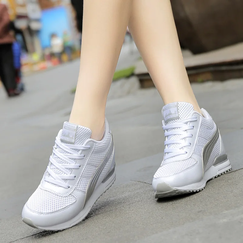 

Women Sneakers Inner Height Increasing Women's Sports Shoes Hollow-out Mesh Summer Breathable Running Gym Shoes Heel High 5cm