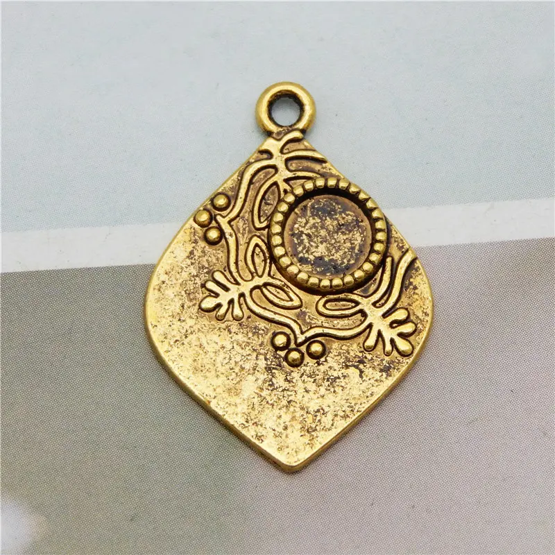 

Julie Wang, 10 шт., подвески в виде листьев дюйма, внутренний кабошон 6 мм, античное золото, цинковый сплав, Подвески, браслет, аксессуары для изгото...