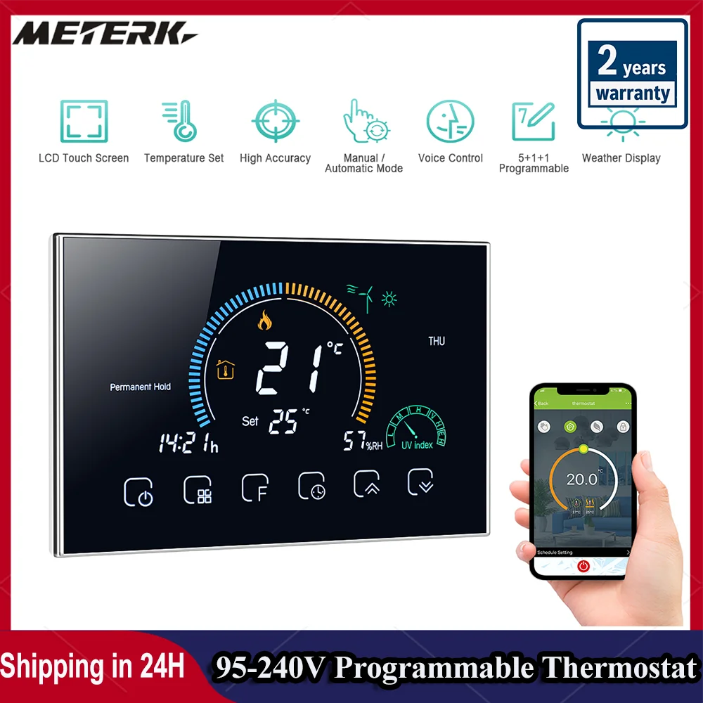 

Программируемый термостат, 95-240 В, 5 + 1 + 1, 6 раз, сенсорный ЖК-дисплей с подсветкой, электрический нагревательный терморегулятор