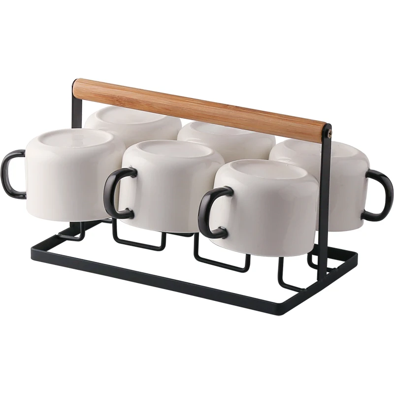 

Porcelain Mug Set for Office Use Ceramic Mug 6 pcs Water Cup Set with Cups Holder Family Mug Cup Living Room Teacup Set