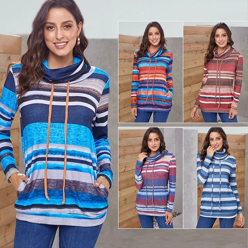 

Women's Autumn and Winter Sweatshirts Multi-Color Mosaic Pullover Hoody Long Sleeve Warm Jumper