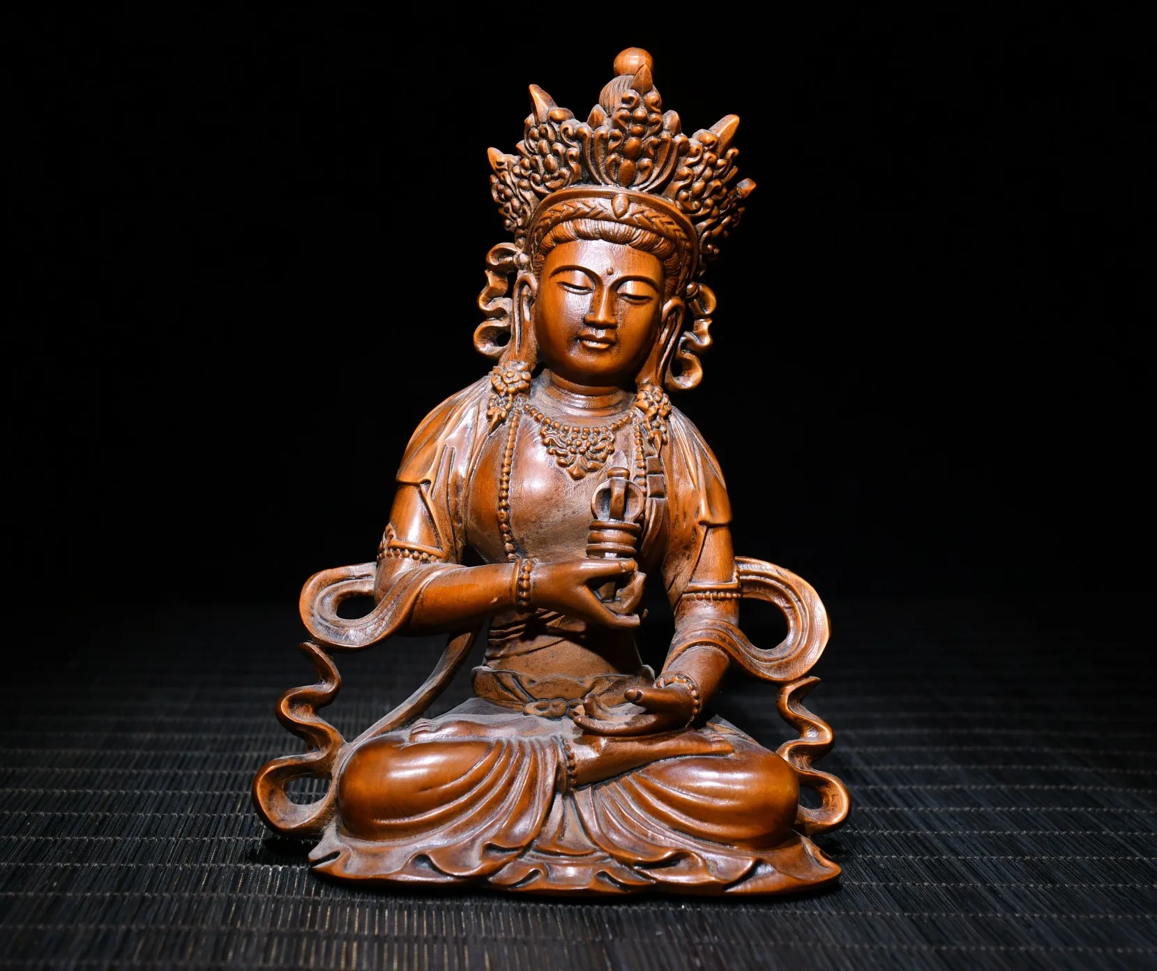 

6"China Folk Collection Old Boxwood Seikos Tibetan Buddha Vajrasattva Vajrasattoo Enshrine the Buddha Town House Exorcism
