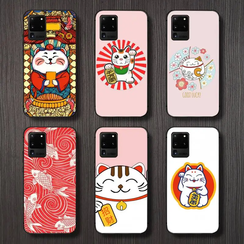 

Cherry Blossom Lucky Cat Phone Case For Samsung A32 A51 A52 A71 A50 A12 A21S S10 S20 S21 Plus Fe Ultra