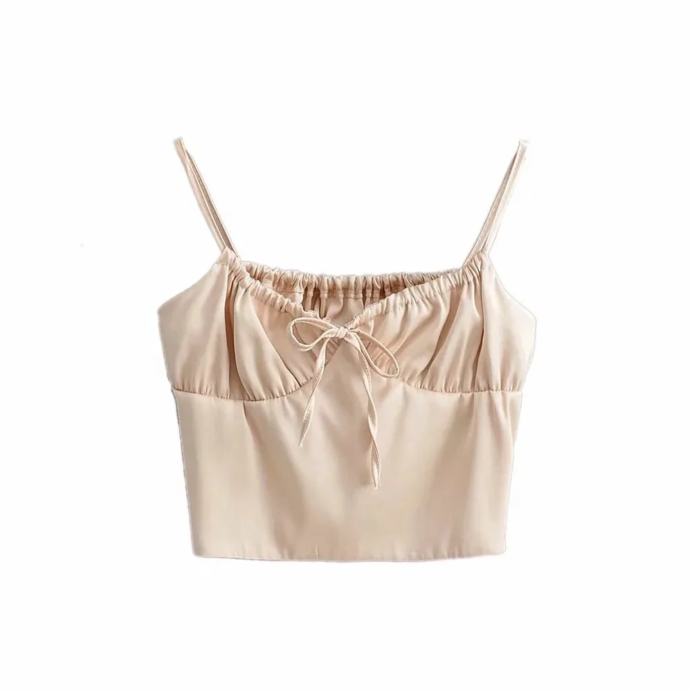 Топ женский атласный на тонких бретельках пикантный Шелковый облегающий топ с