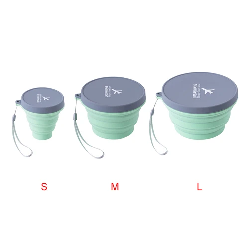 3pcs Light Green Портативная дорожная силиконовая чашка, аксессуары, Складная портативная походная вода, фрукты, быстрорастворимый контейнер для лапши, товары для продуктов - Цвет: 3pcs Light Green