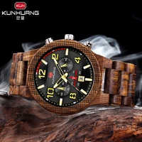 top wooden multi function watch mens wood watches luxury luminous mens quartz retro watch men sport timepieces relogio