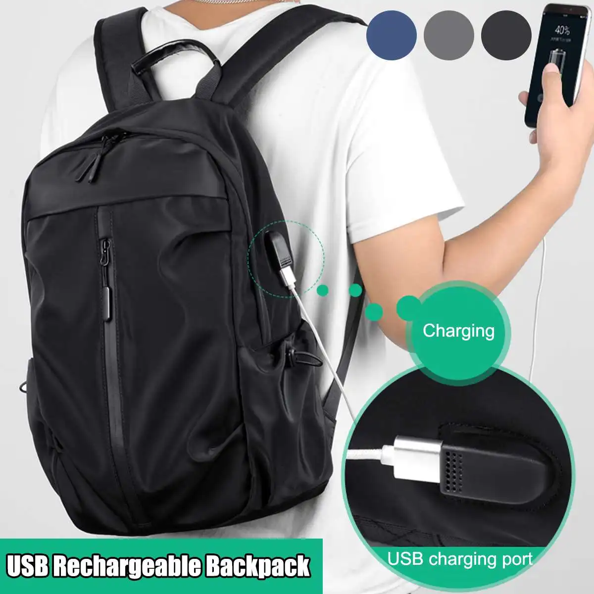 

Stylish Simple Men's Business Casual Computer Bag Student USB Rechargeable Travel Waterproof Backpack Gift for Boyfriend