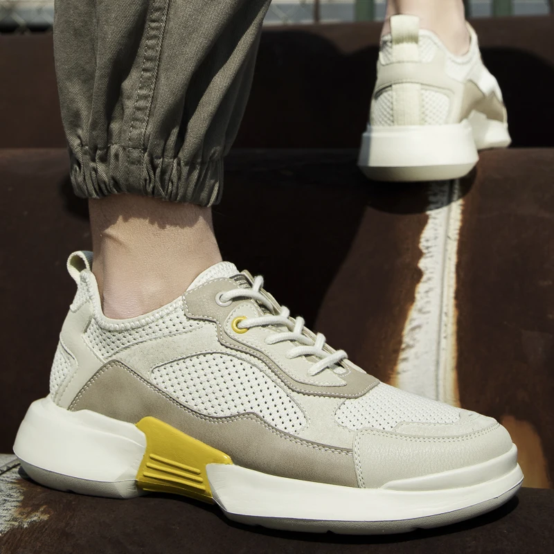 100% Genuine Leather Shoes Men Sneakers Male Cow Casual Fashion Man Breathable Mesh | Обувь