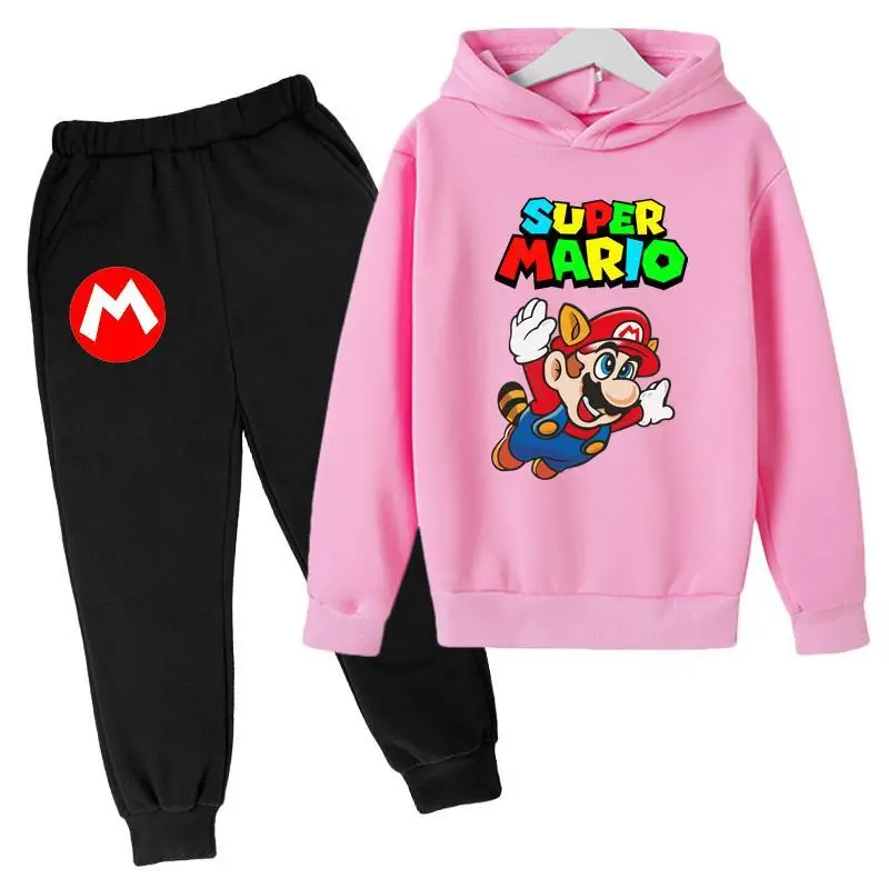 

2021 Spring and Autumn Boys and Girls Hoodie Set Sweatshirt Pants + Hoodie Children's Casual Sportswear Mario hoodies pant sets