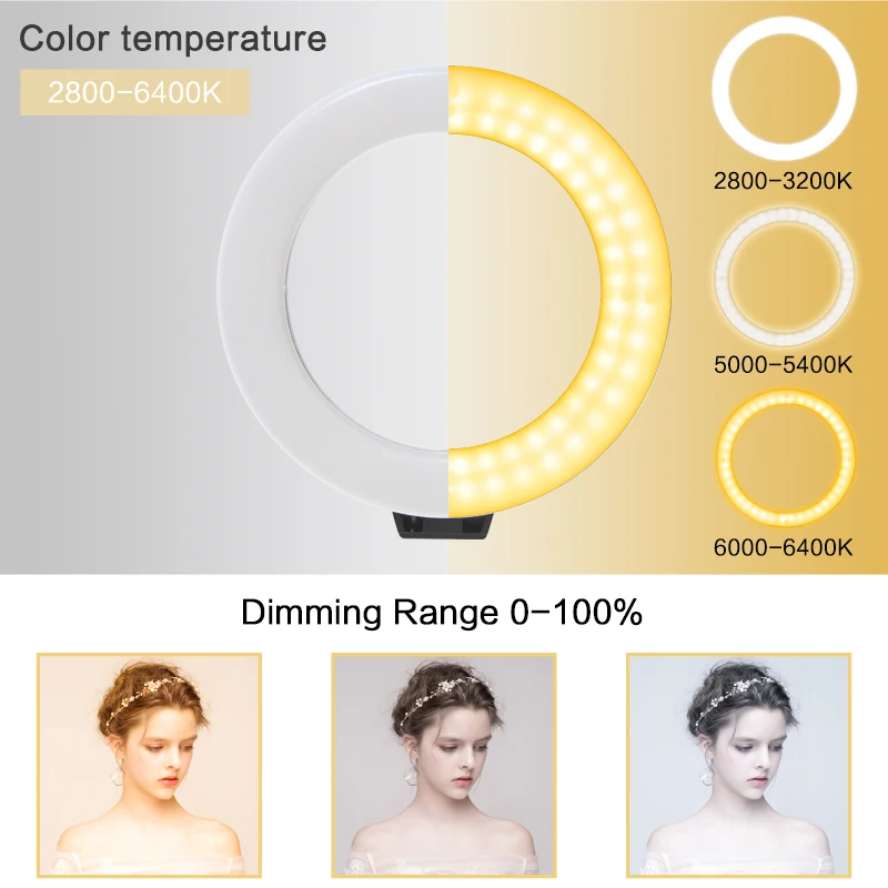 6 &quotбесступенчатый Диммируемый светодиодный кольцевой светильник для селфи