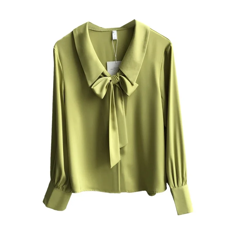 Новинка Осенняя рубашка в Корейском стиле с бантом женская шифоновая свободного