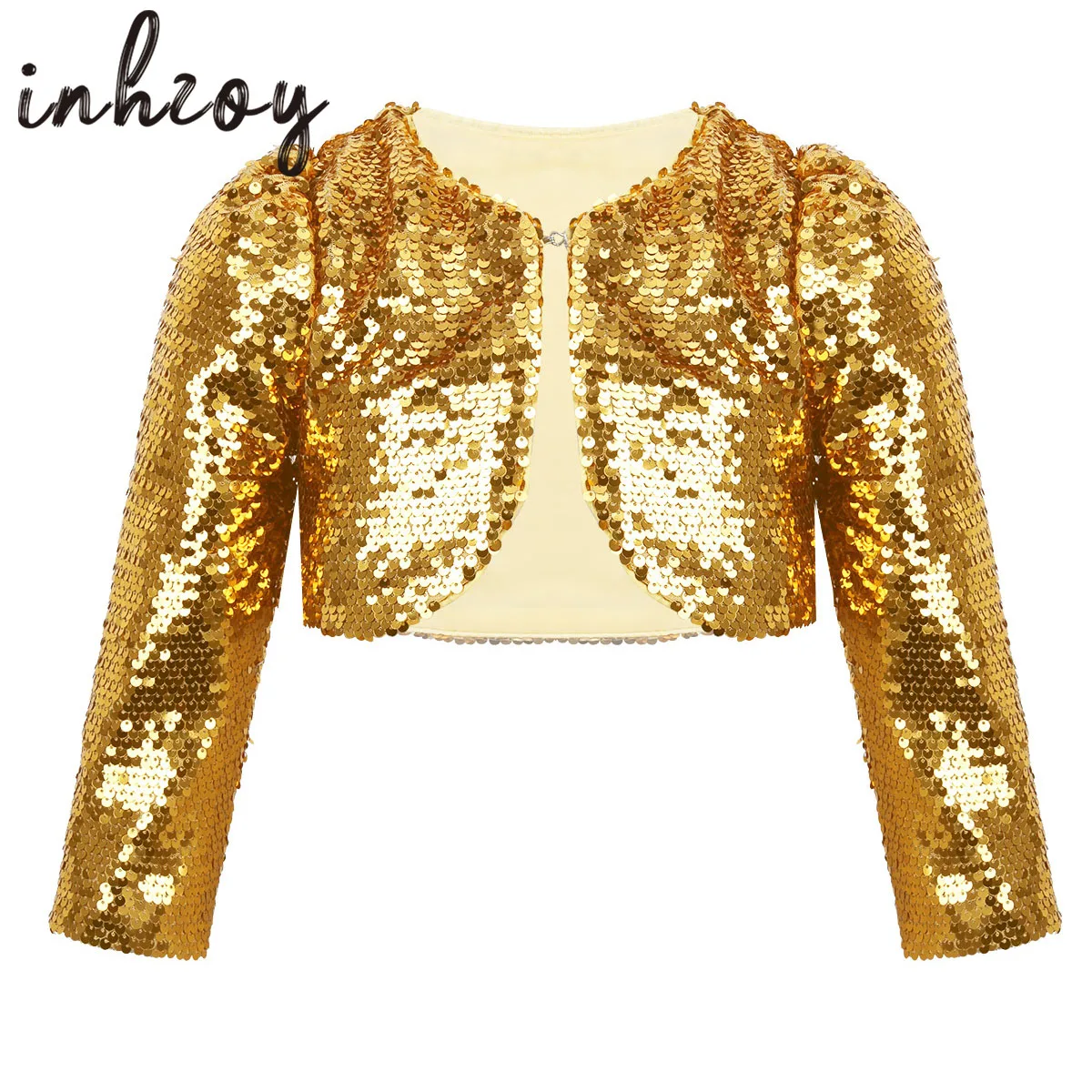 

Kids Girls Sequins Dance Top Sparkly Cardigan Blazer Bolero Coat Stage Performance Costumes Birthday Party Clothing