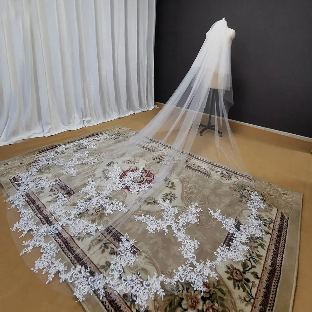 New Arrival Cathedral Lace Appliques 2 Layers Wedding Veil White Ivory Bridal with Comb Accessoreis | Свадьбы и торжества