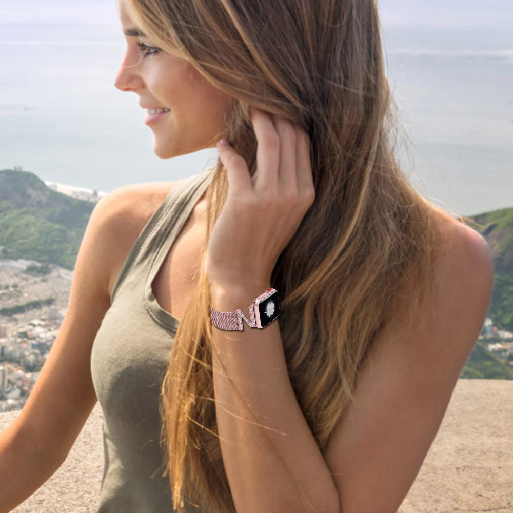 Ремешок Миланская петля Алмазный для Apple Watch 38 мм 42 женский браслет из нержавеющей