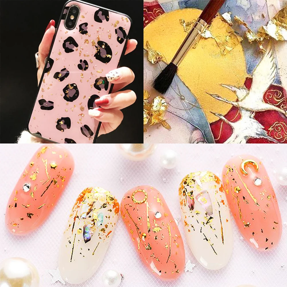 Хлопья для имитации золотых листьев украшения ногтей художественные изделия