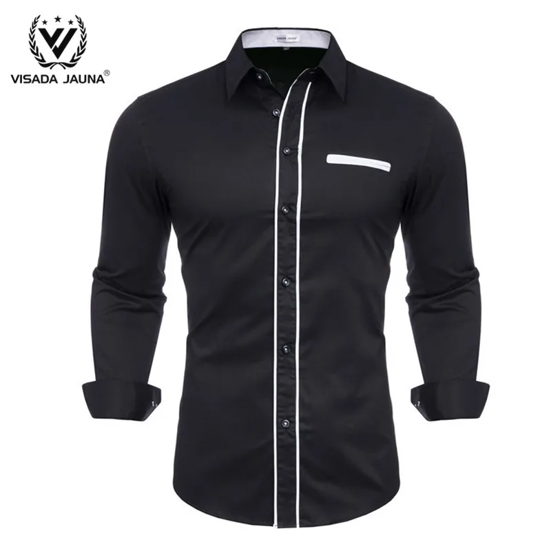VISADA JUANA роскошная черная рубашка Для мужчин Slim Fit с длинными рукавами Camisa Masculina; цвет золотой, черный, Chemise, мужская, для общественных мест Для мужчин Костюмы - Цвет: Black