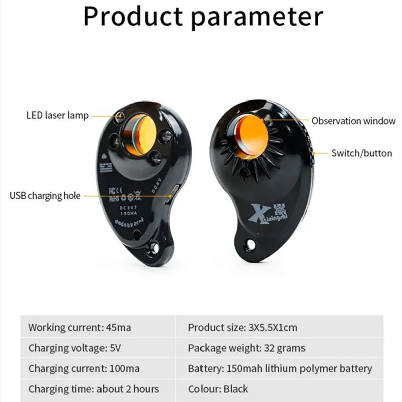 

Laser Camera Detector Mini Amera Finder Wireless Signal Vibration Alarm Anti-sneak Camera Travel Essential Infrared Scanner