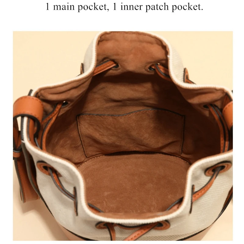 

Leather Ladies Bucket Bag Women Handbag Shoulder Bag Anti-Theft Drawstring Designer Ladies Travel Bag