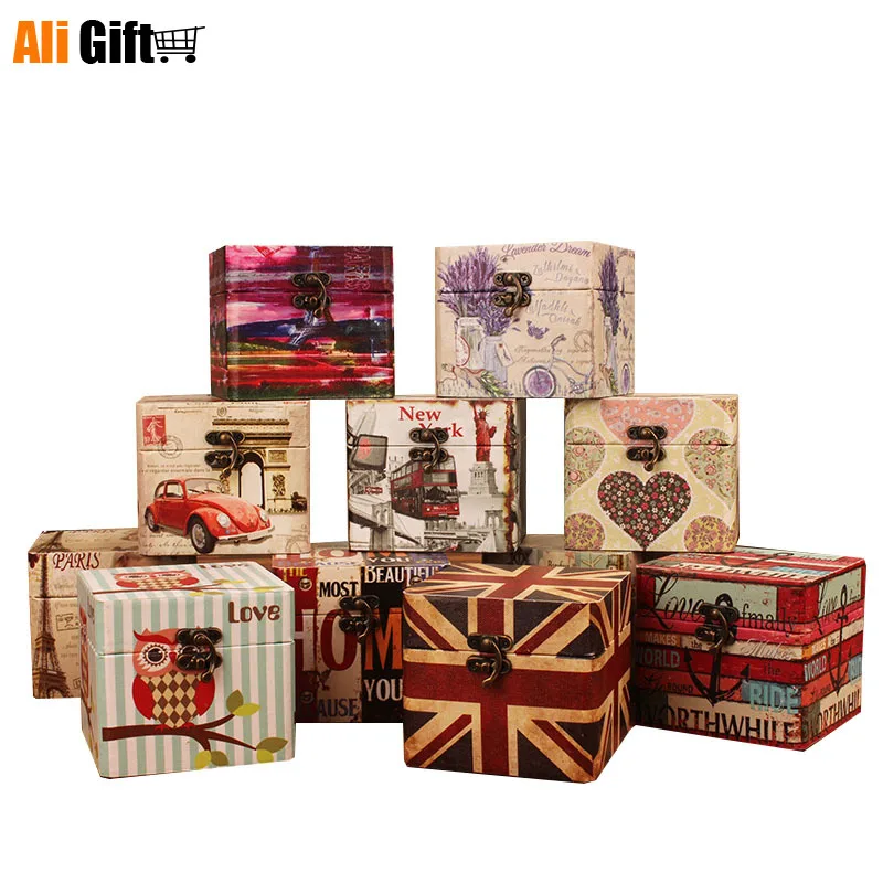 

European Retro Jewelry Wooden Box Earrings Jewelry Storage Box Creative Gift Box Earrings Ring Necklace Bracelet Creative Gifts